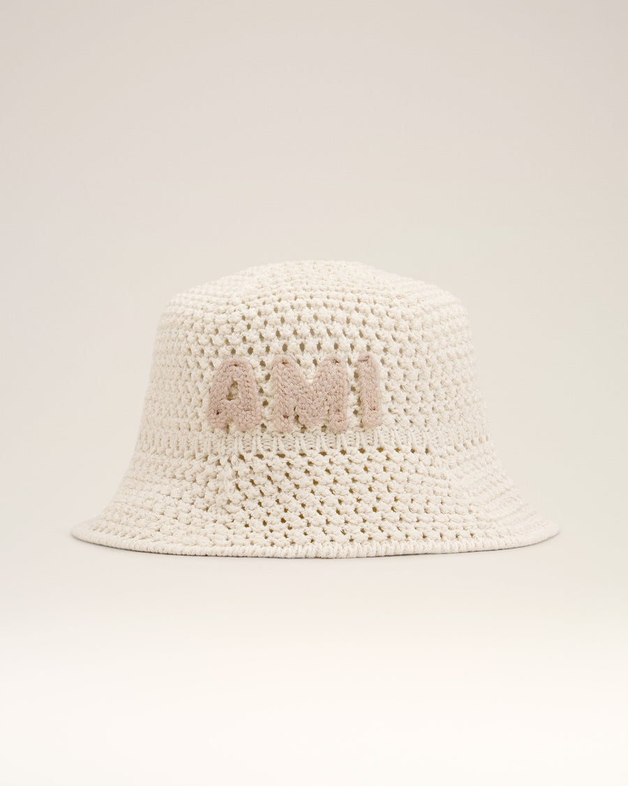 Beige Knit Ami Patch Bucket Hat