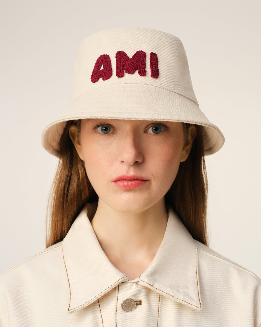 Beige Cotton Ami Paris Patch Bucket Hat