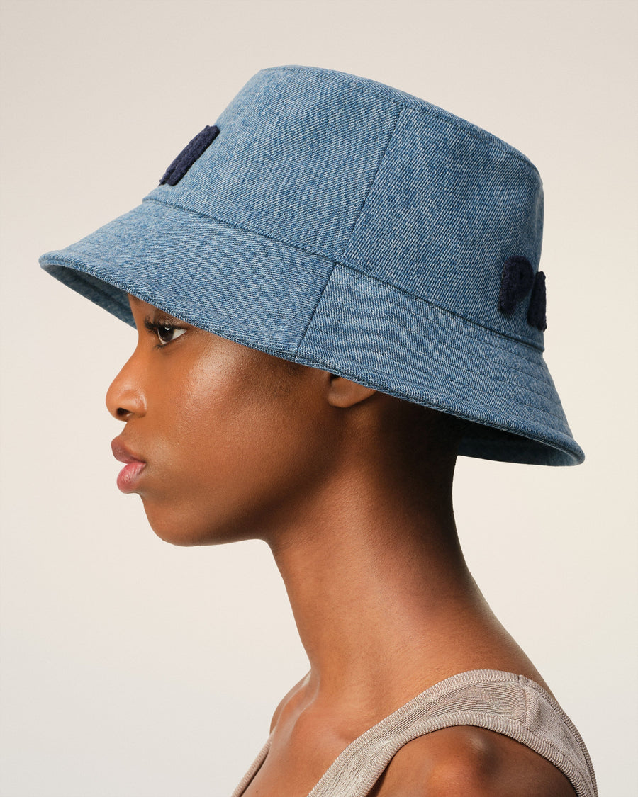 Blue Cotton Ami Paris Patch Bucket Hat