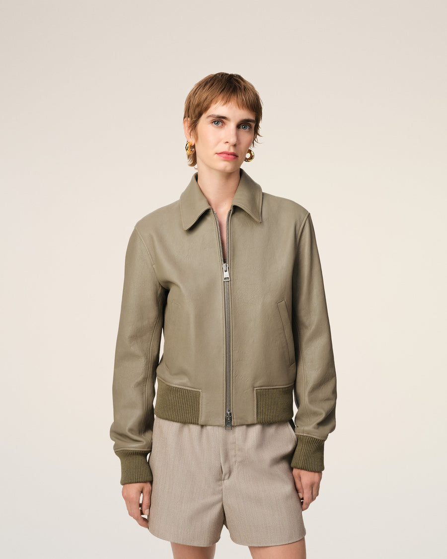 Green Leather Zipped Jacket