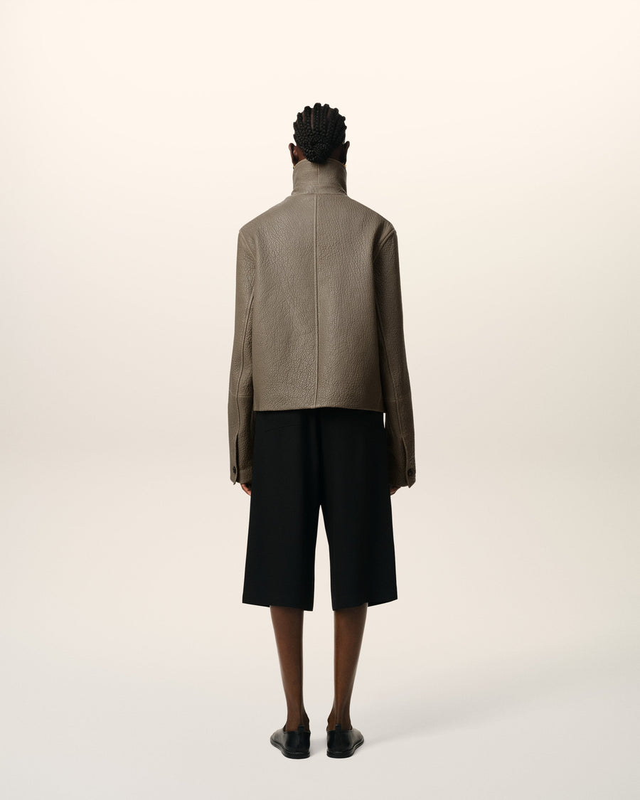 Taupe Leather Buttoned Jacket