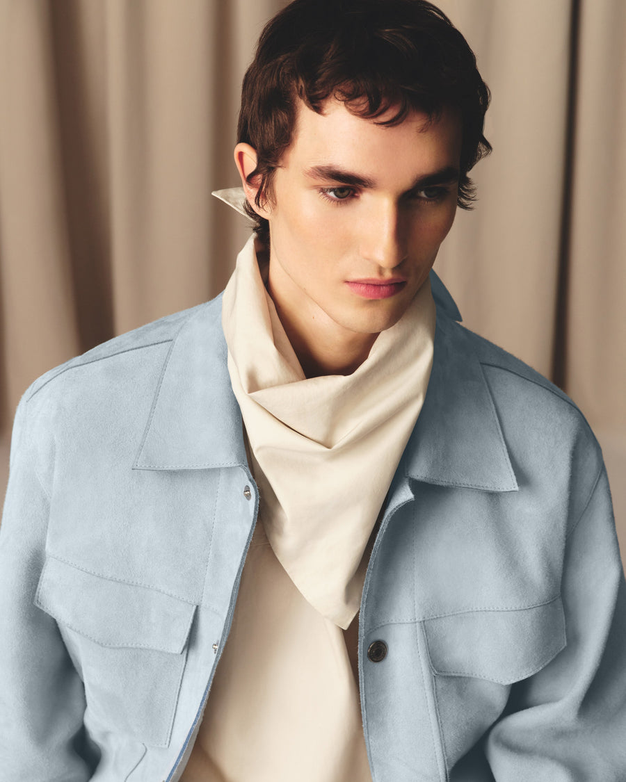 Blue Leather Trucker Jacket