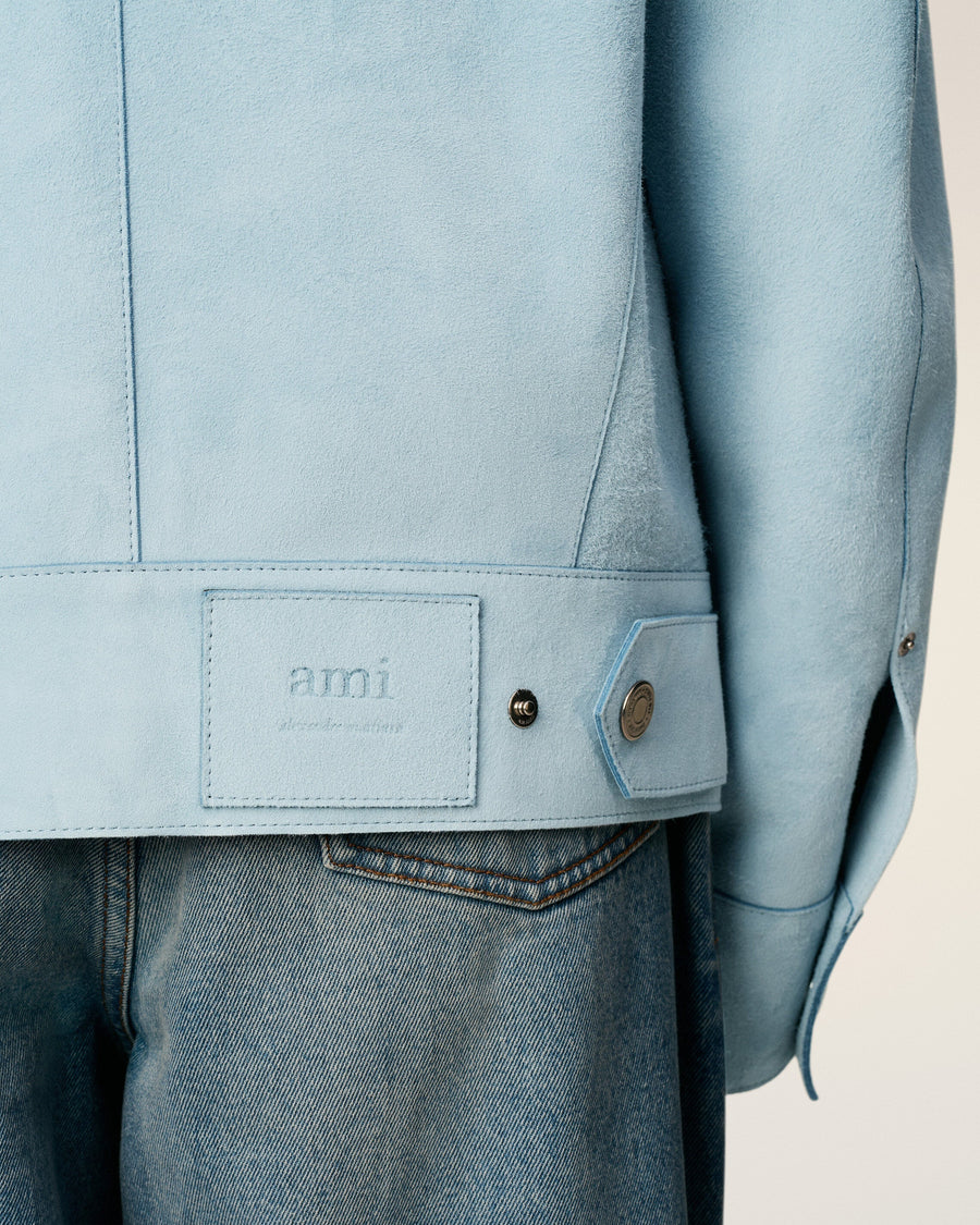 Blue Leather Trucker Jacket