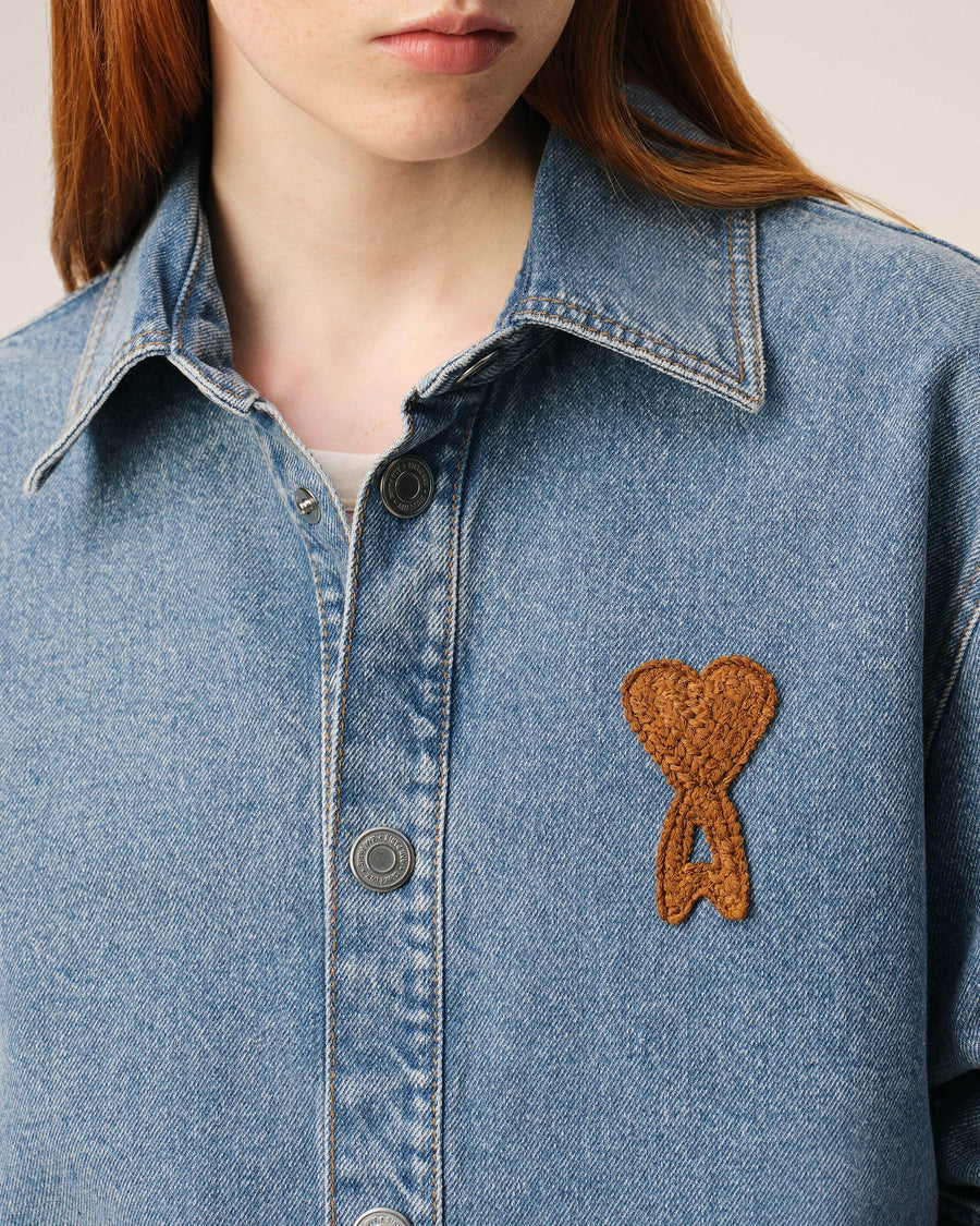 Blue Cotton Knitted Ami De Coeur Overshirt