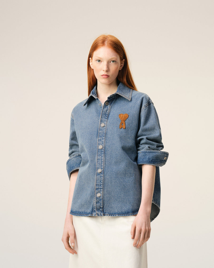 Blue Cotton Knitted Ami De Coeur Overshirt