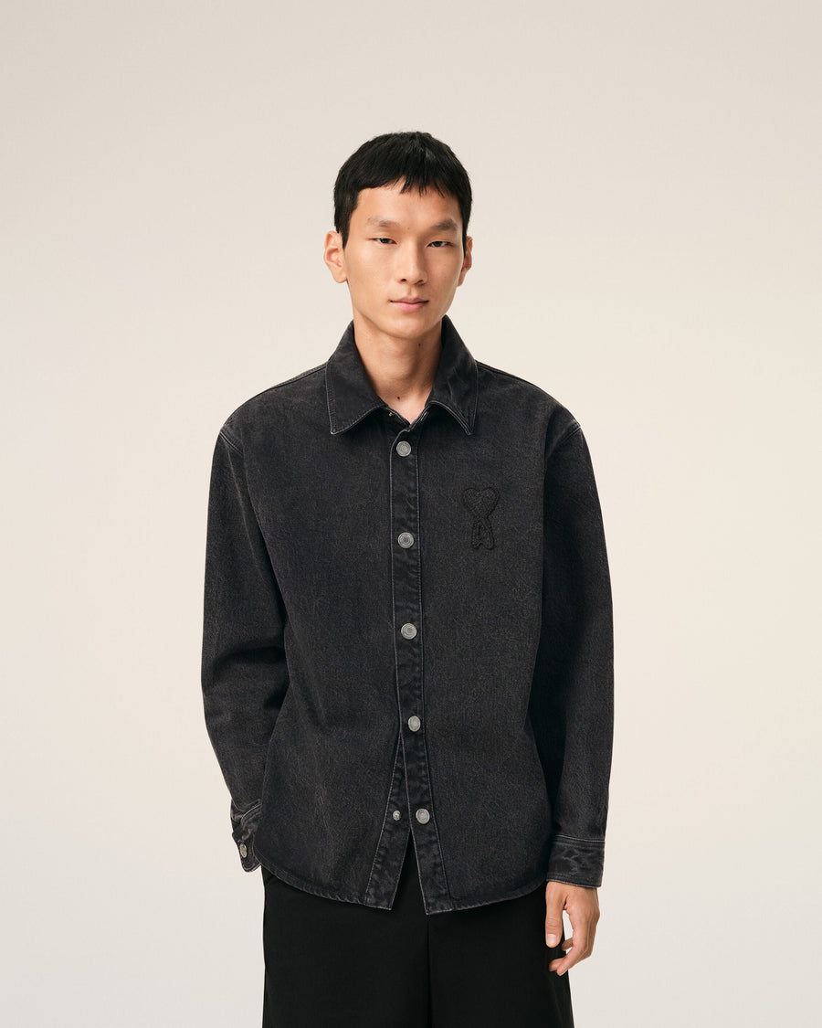 Black Cotton Knitted Ami De Coeur Overshirt