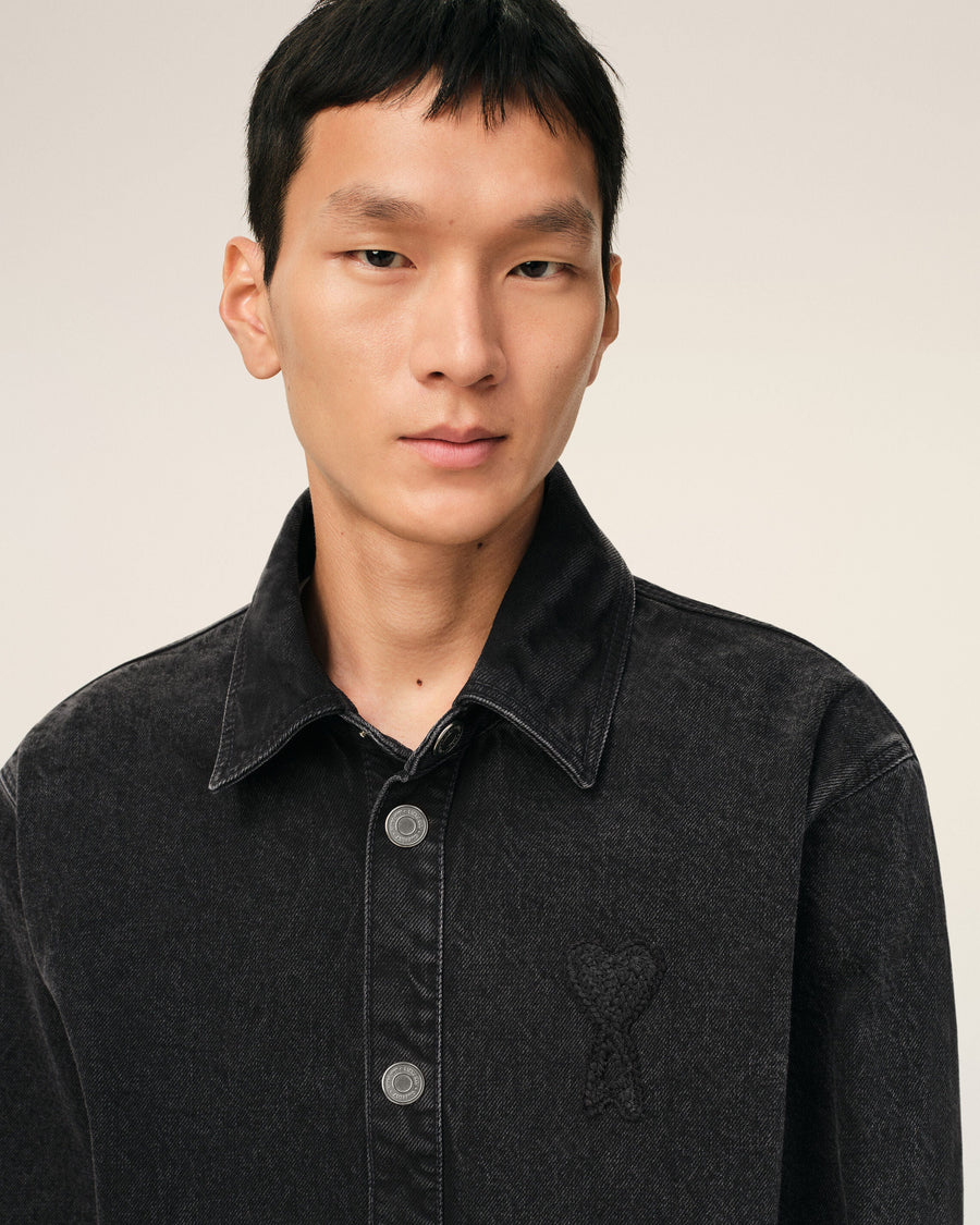Black Cotton Knitted Ami De Coeur Overshirt