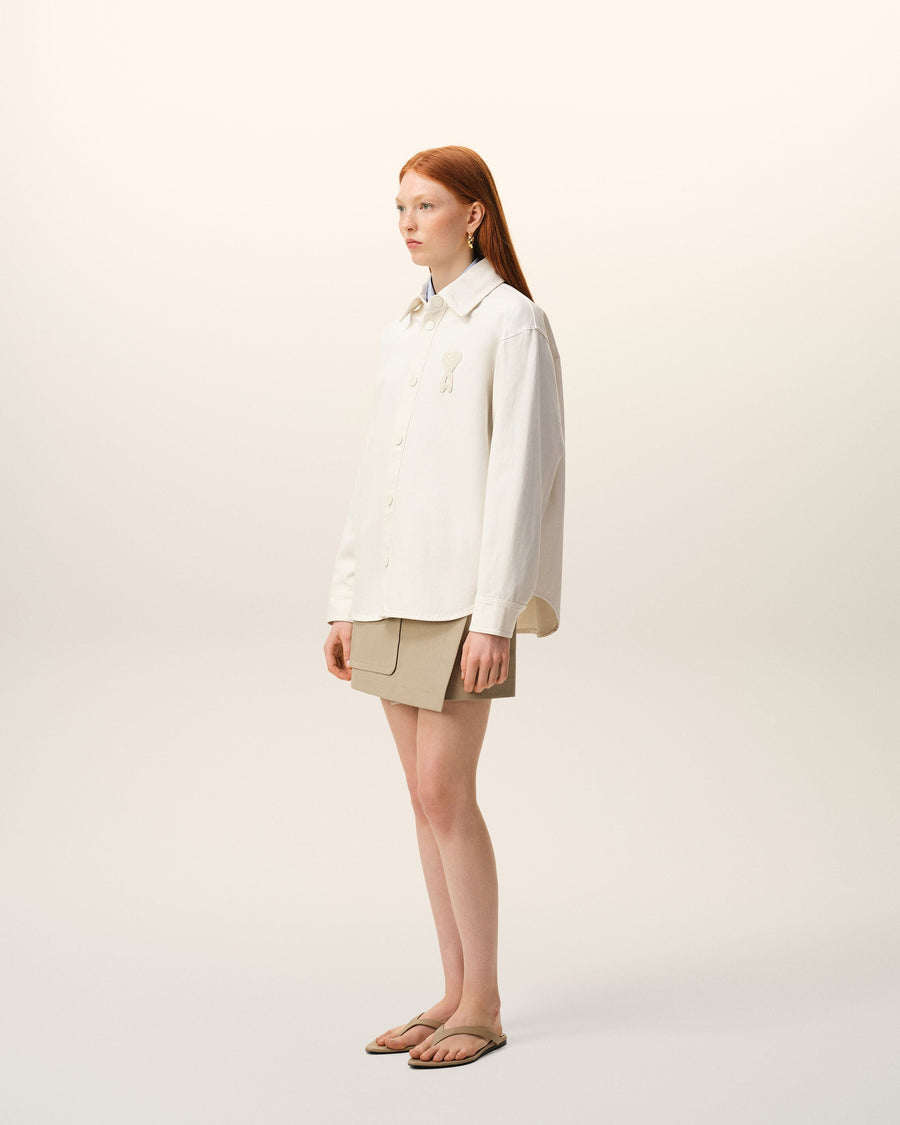 White Cotton Knitted Ami De Coeur Overshirt