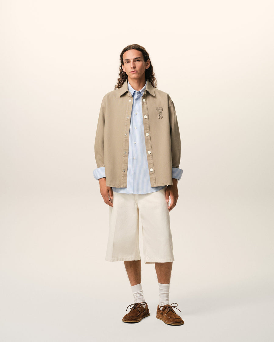 Beige Cotton Knitted Ami De Coeur Overshirt