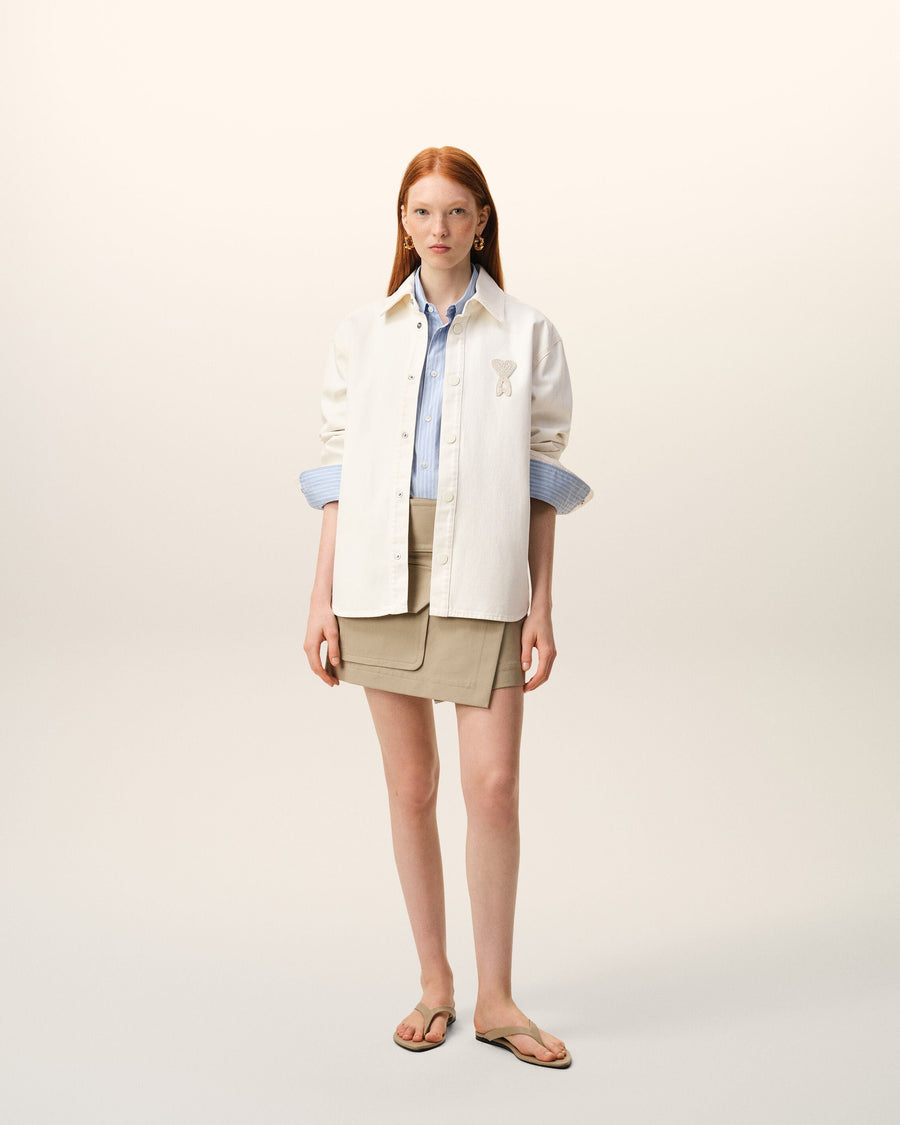 White Cotton Knitted Ami De Coeur Overshirt