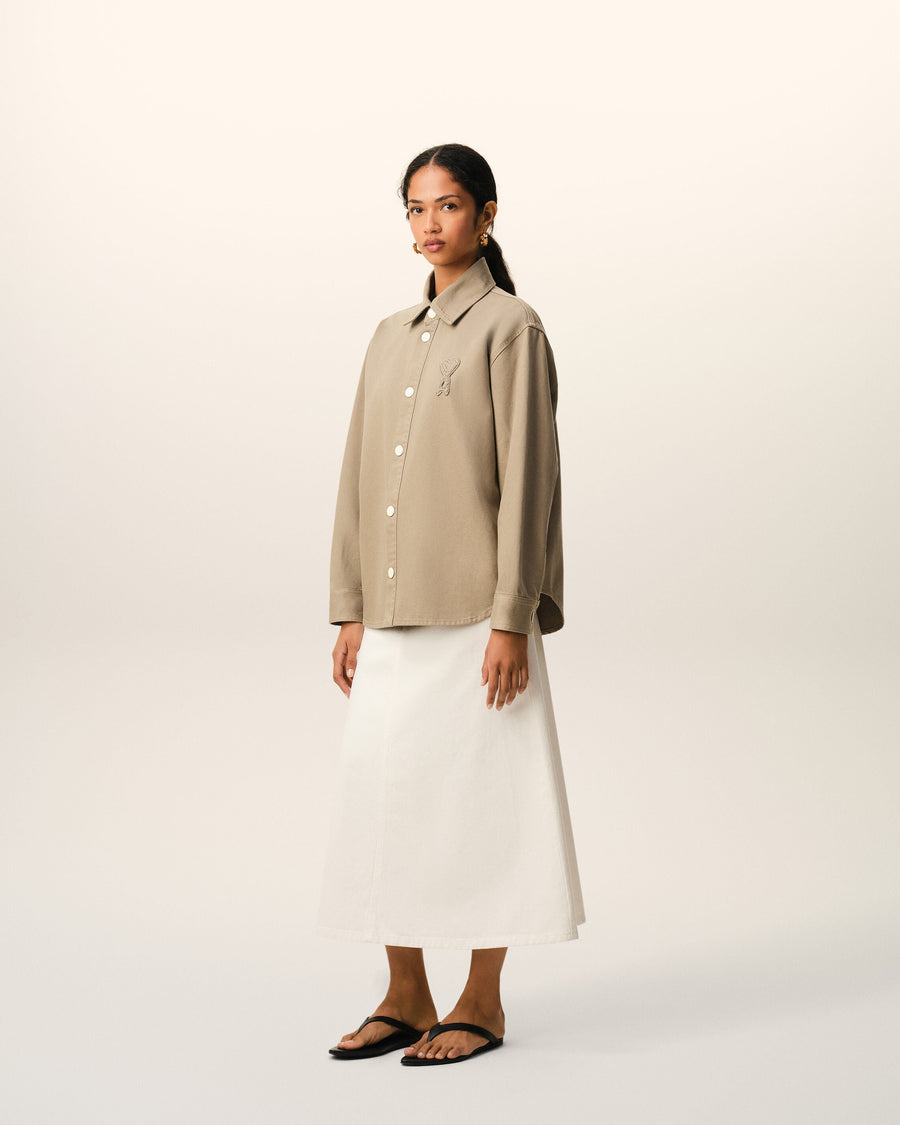 Beige Cotton Knitted Ami De Coeur Overshirt