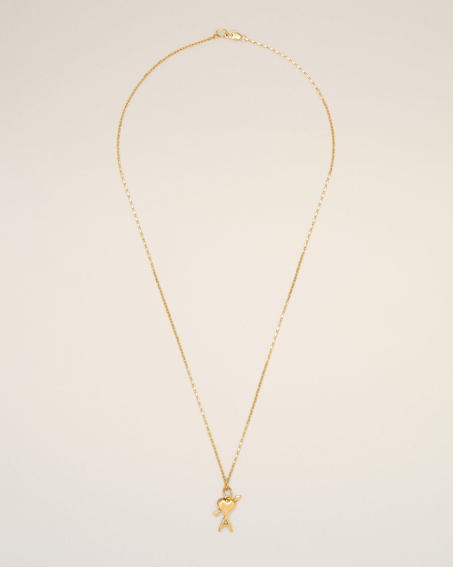 Gold brass necklace with hammered Ami de Coeur arrow