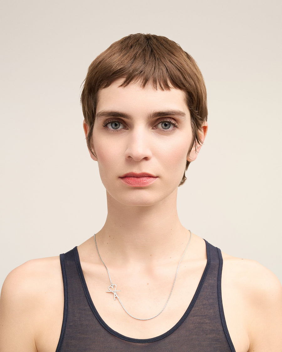 Silver Brass Ami De Coeur 2 In 1 Chain Necklace