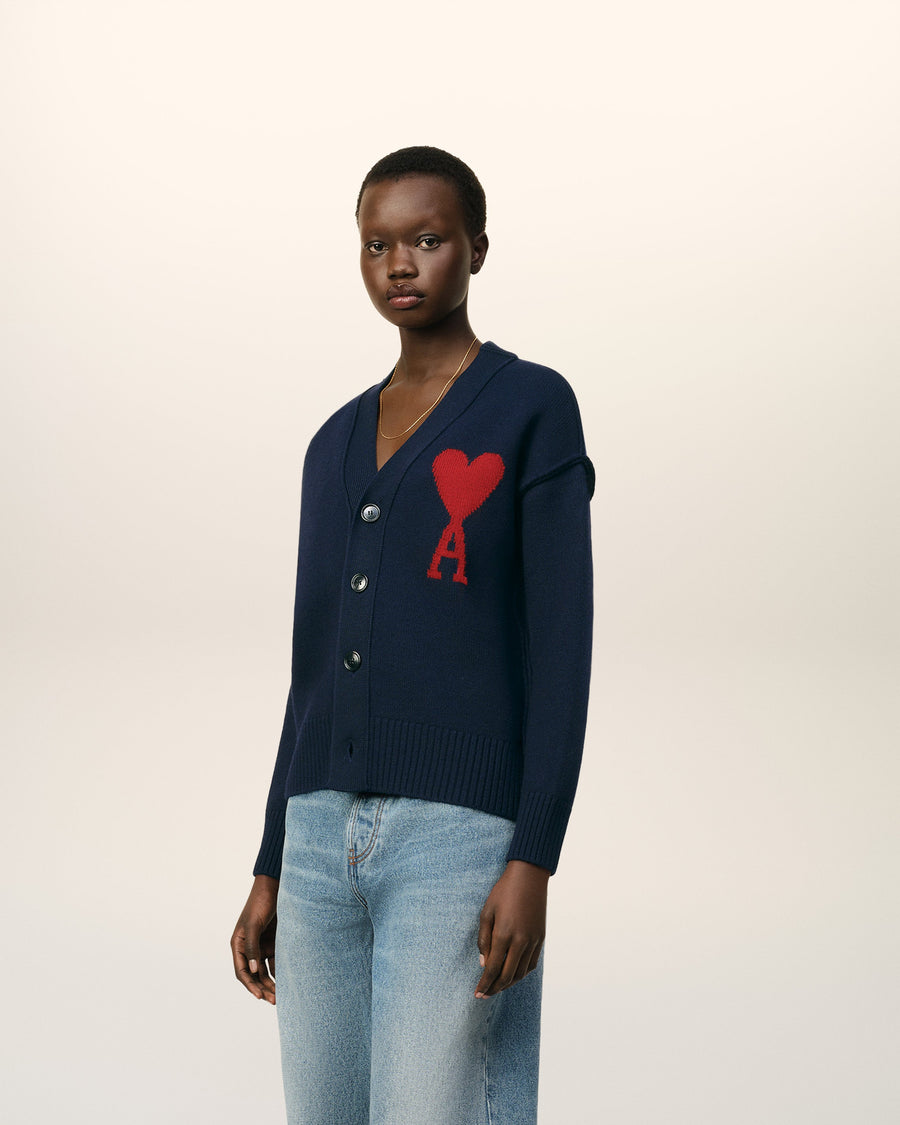 Blue Wool Red Ami de Coeur Cardigan