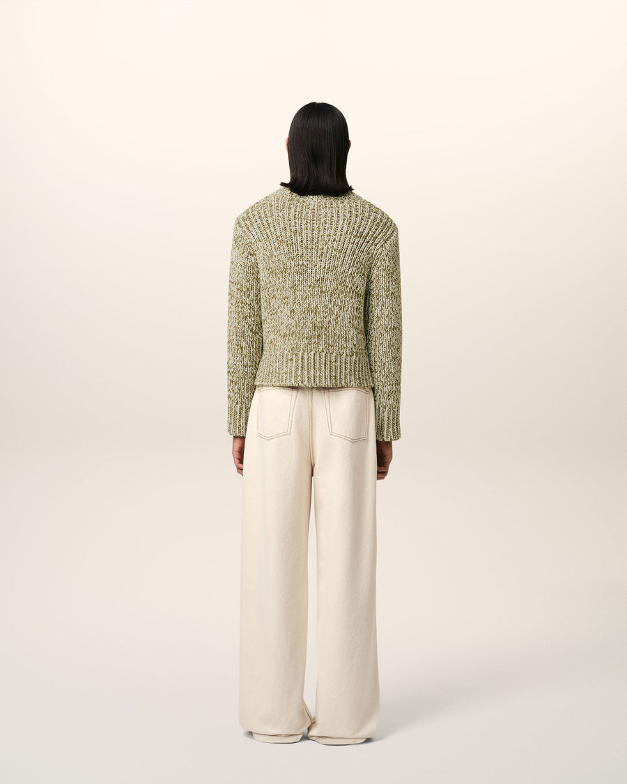 Green Mouliné Textured Knit Crewneck Sweater