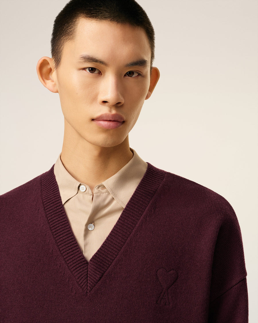 Burgundy Wool Ami De Coeur V Neck Sweater