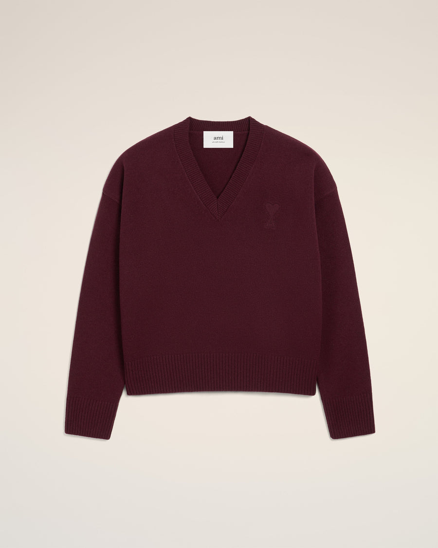 Burgundy Wool Ami De Coeur V Neck Sweater