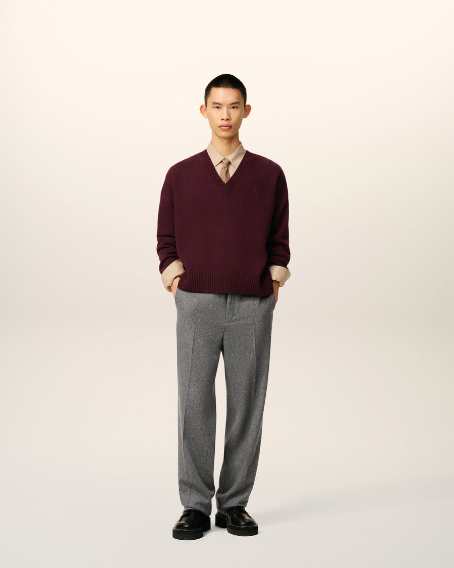 Burgundy Wool Ami De Coeur V Neck Sweater