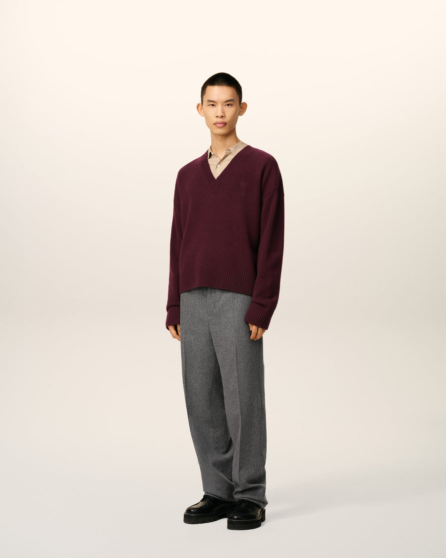 Burgundy Wool Ami De Coeur V Neck Sweater