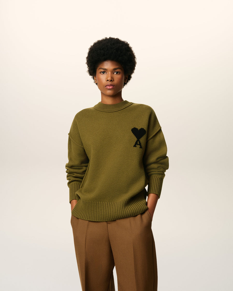 Green Wool Ami De Coeur Crewneck Sweater