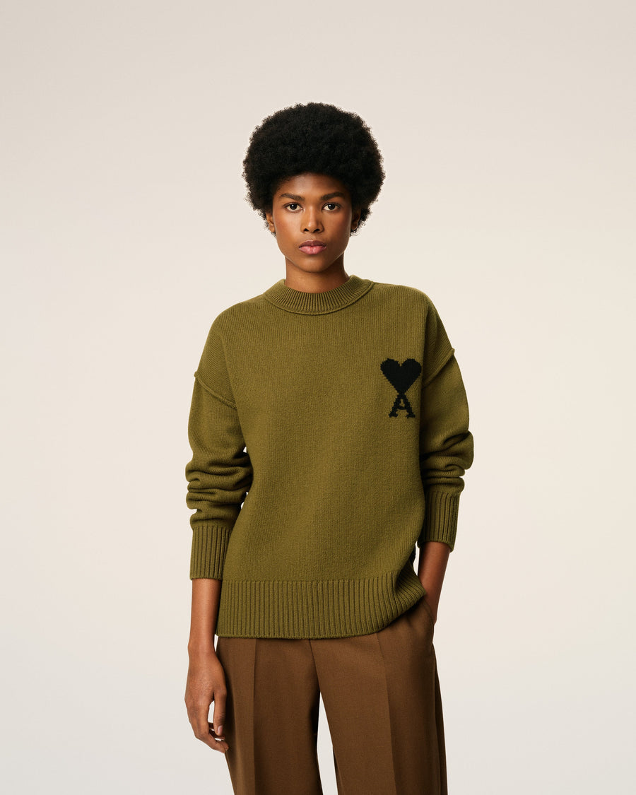 Green Wool Ami De Coeur Crewneck Sweater