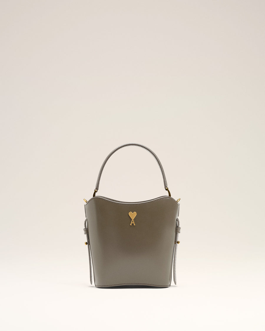Grey Glazed Leather Mini Paris Paris Bucket Bag