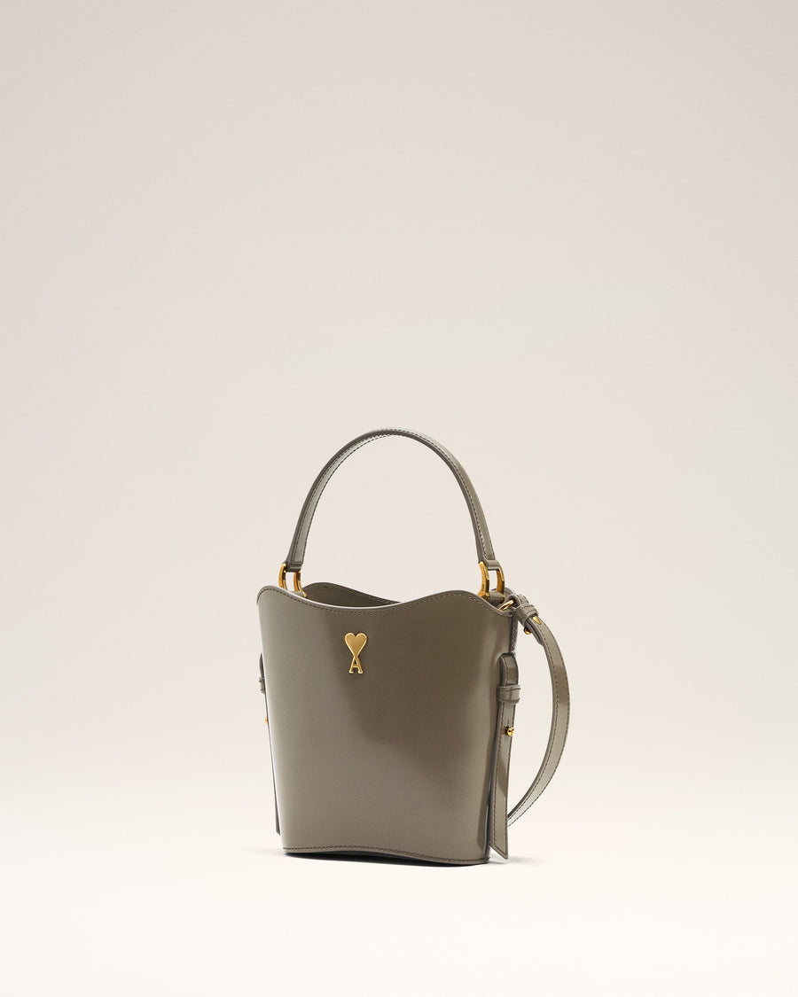 Grey Glazed Leather Mini Paris Paris Bucket Bag