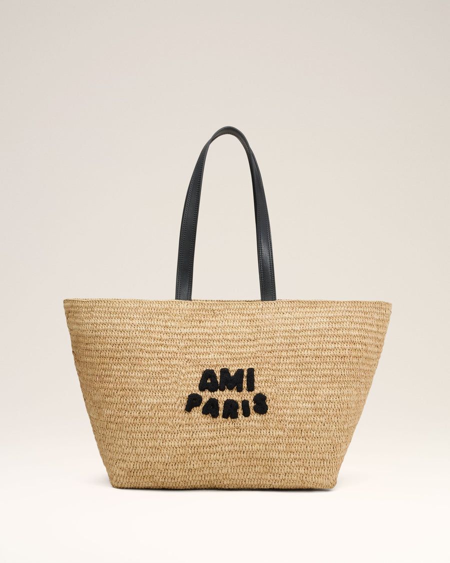 Beige Leather Rafia Ami Paris Tote Bag