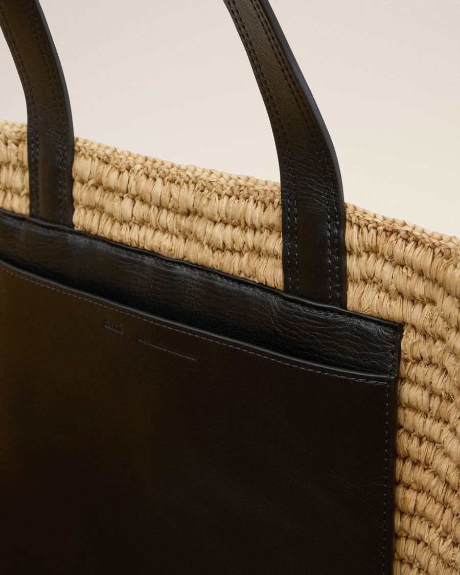 Beige Leather Rafia Ami Paris Tote Bag