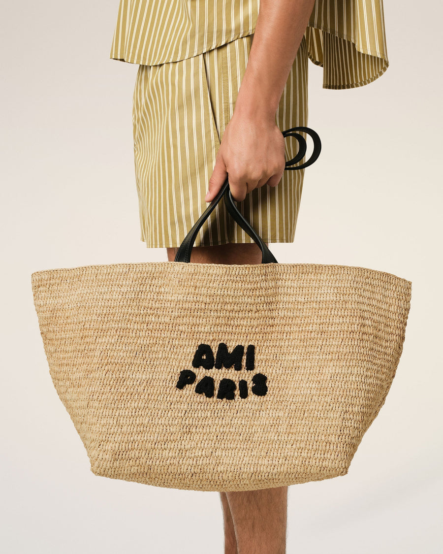 Beige Leather Rafia Ami Paris Tote Bag