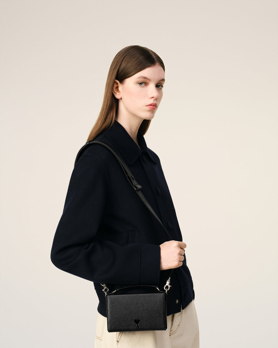 Black Leather Ami de Coeur Lunch Box Bag