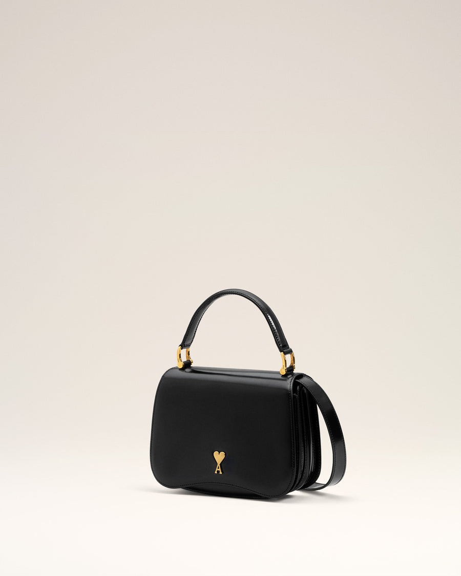 Black Glazed Leather Top Handle Paris Paris Bag