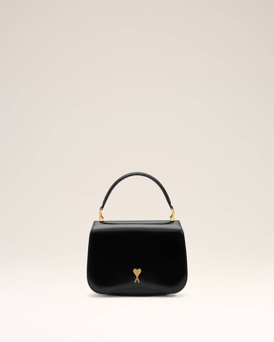 Black Glazed Leather Top Handle Paris Paris Bag