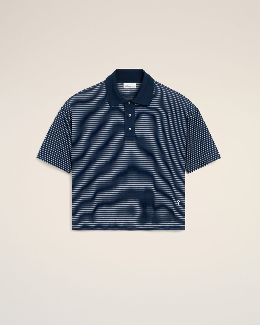 Blue Cotton Striped Ami De Coeur Polo