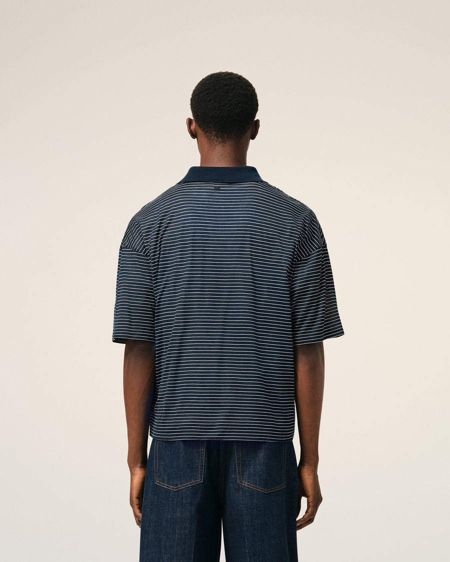 Blue Cotton Striped Ami De Coeur Polo