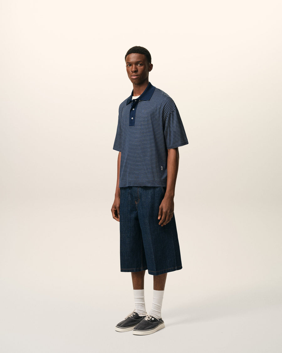 Blue Cotton Striped Ami De Coeur Polo