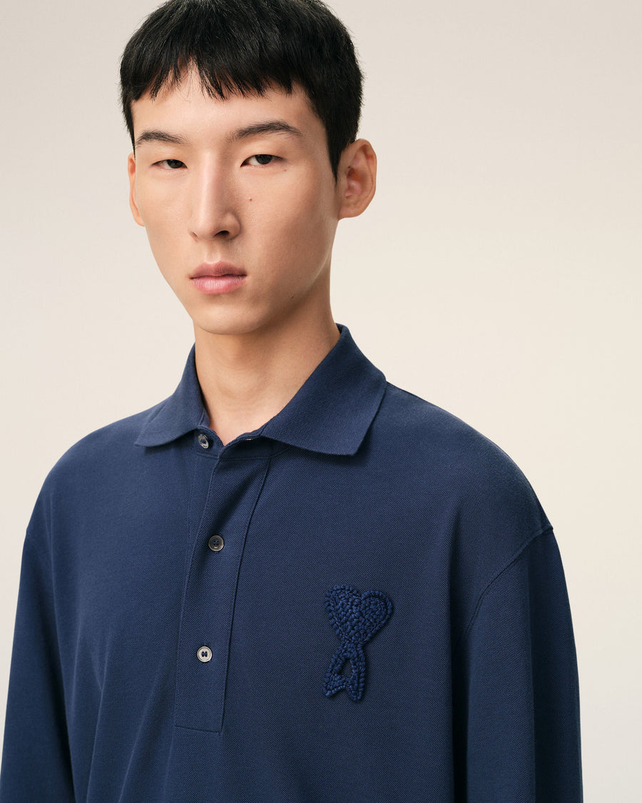 Blue Cotton Ami De Coeur Knitted Patch Polo