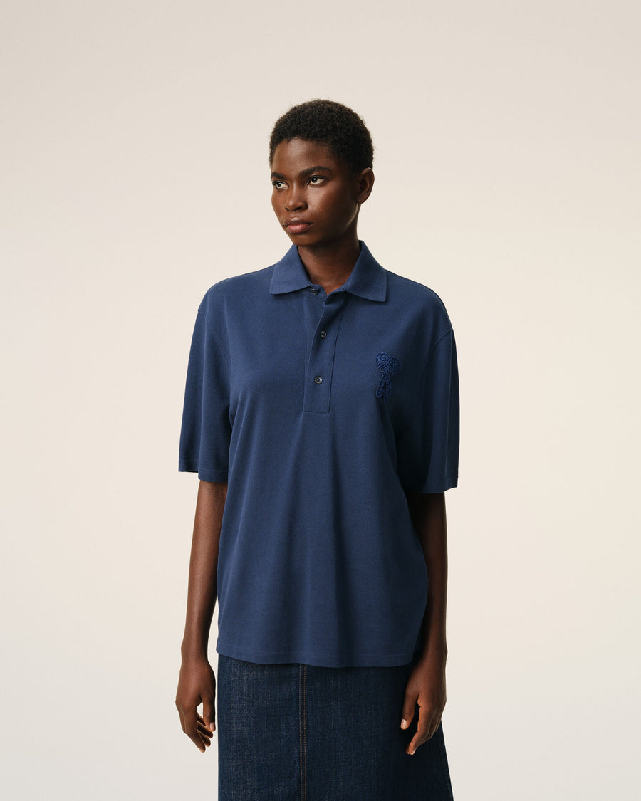 Blue Cotton Ami De Coeur Knitted Patch Polo