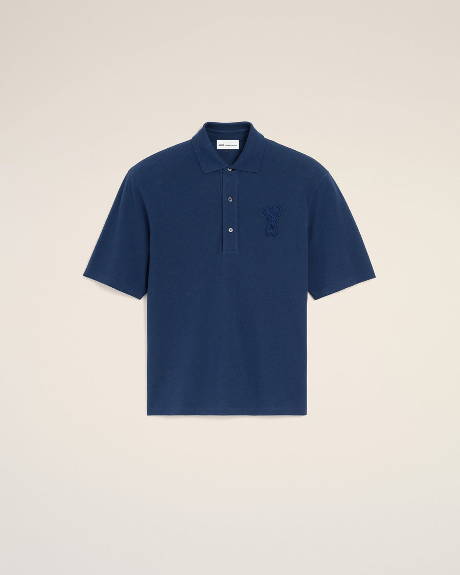 Blue Cotton Ami De Coeur Knitted Patch Polo