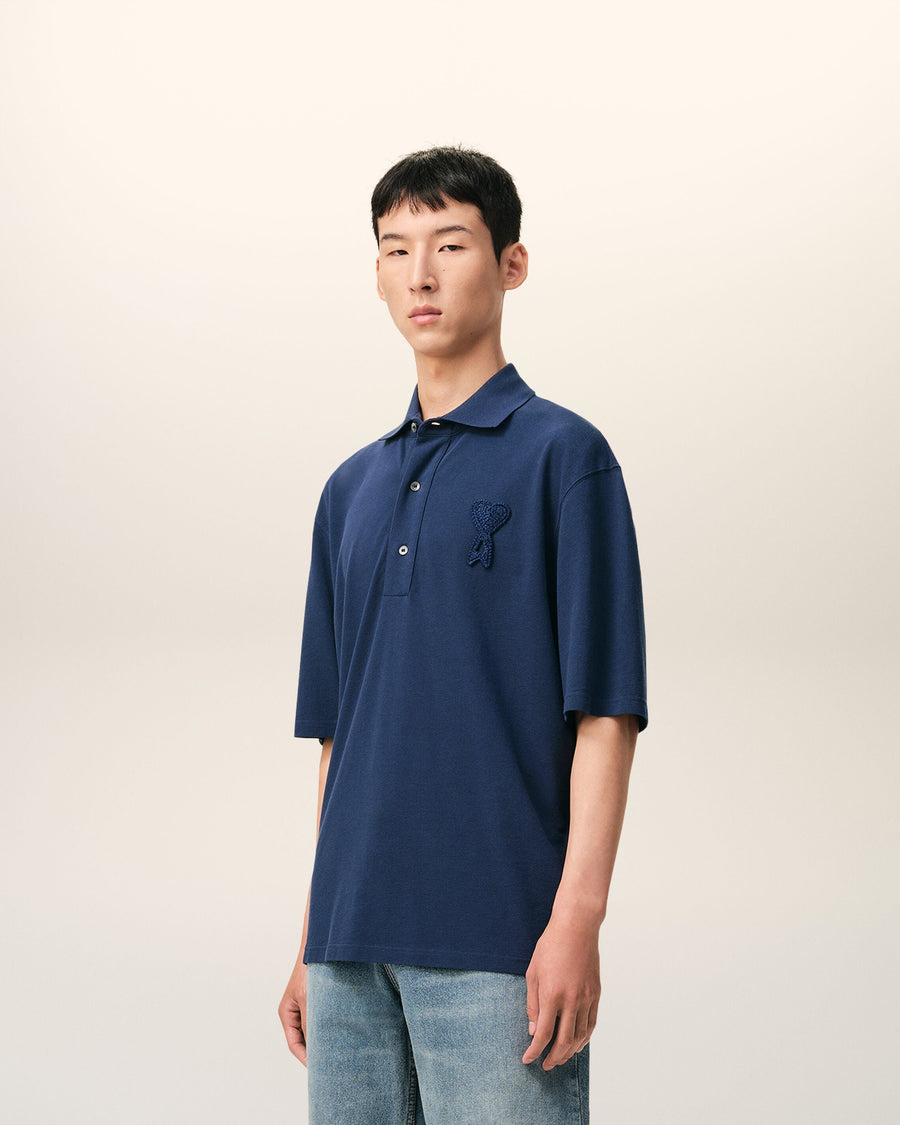 Blue Cotton Ami De Coeur Knitted Patch Polo