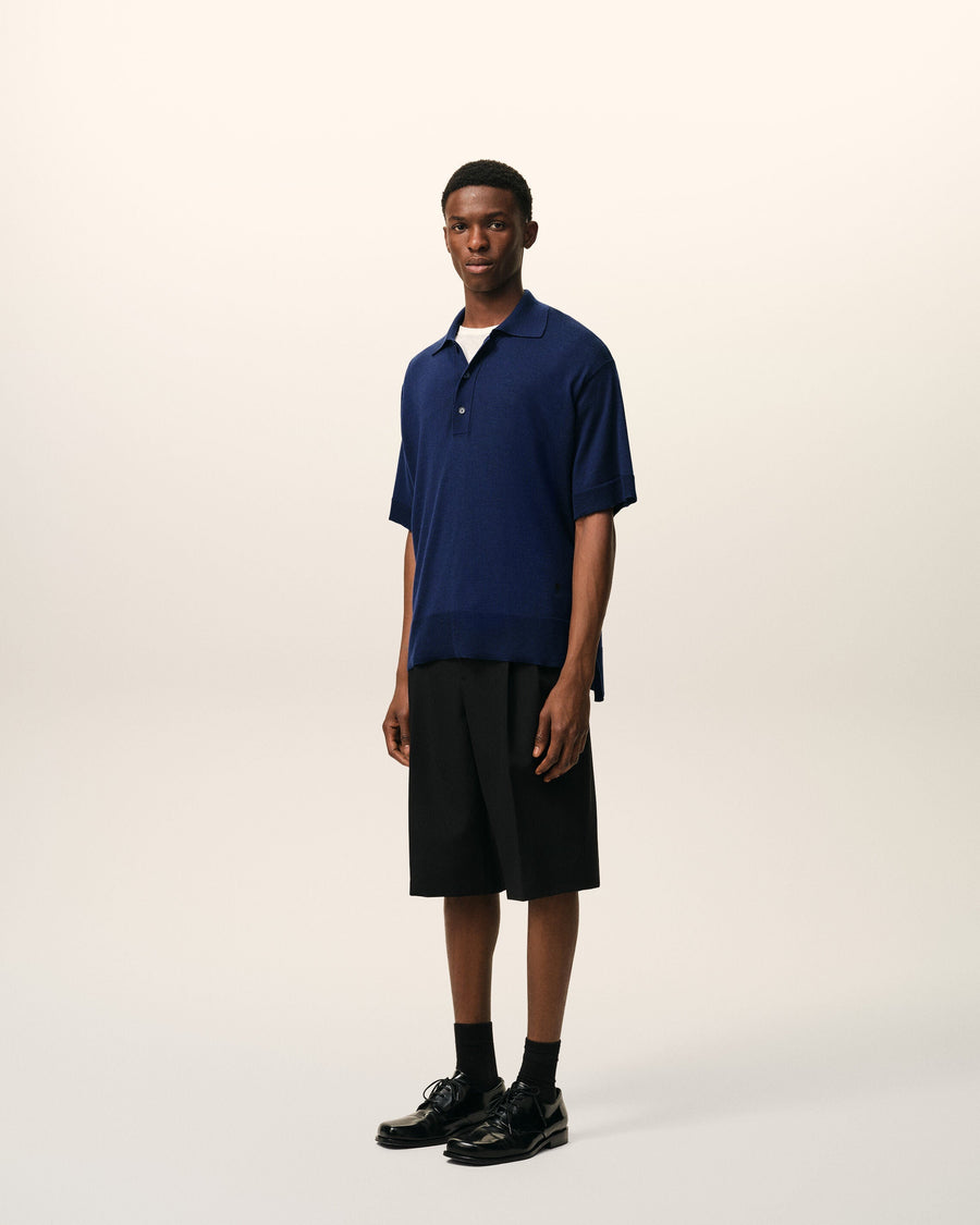 Blue Thin Wool Short Sleeves Ami De Coeur Polo