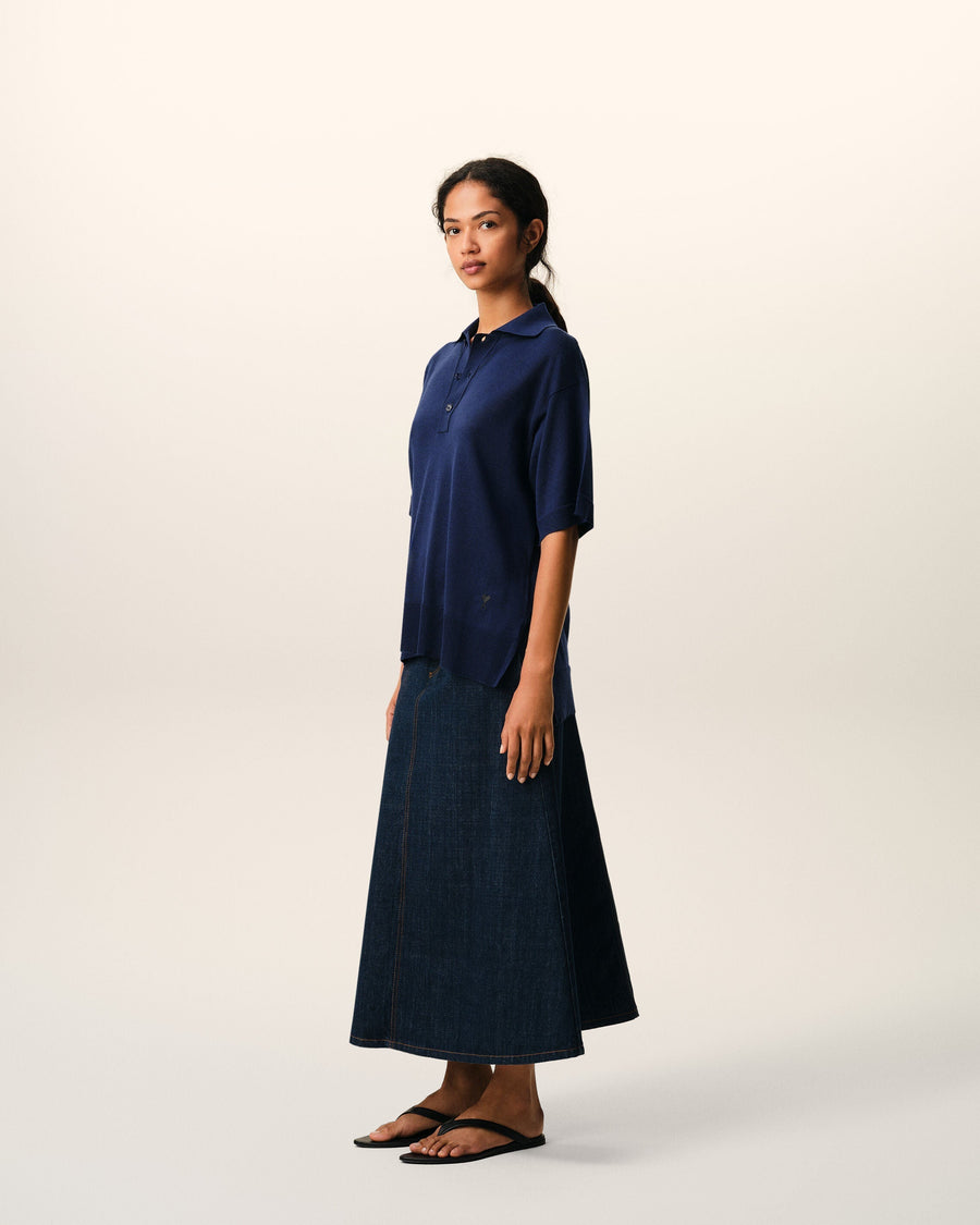Blue Thin Wool Short Sleeves Ami De Coeur Polo
