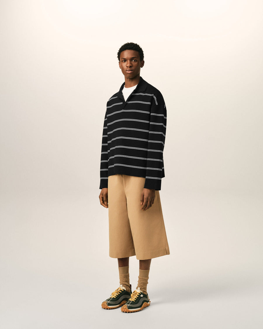 Black striped cotton polo with Ami patch