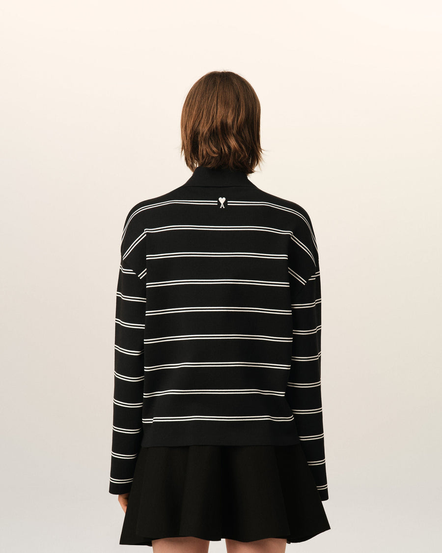Black striped cotton polo with Ami patch