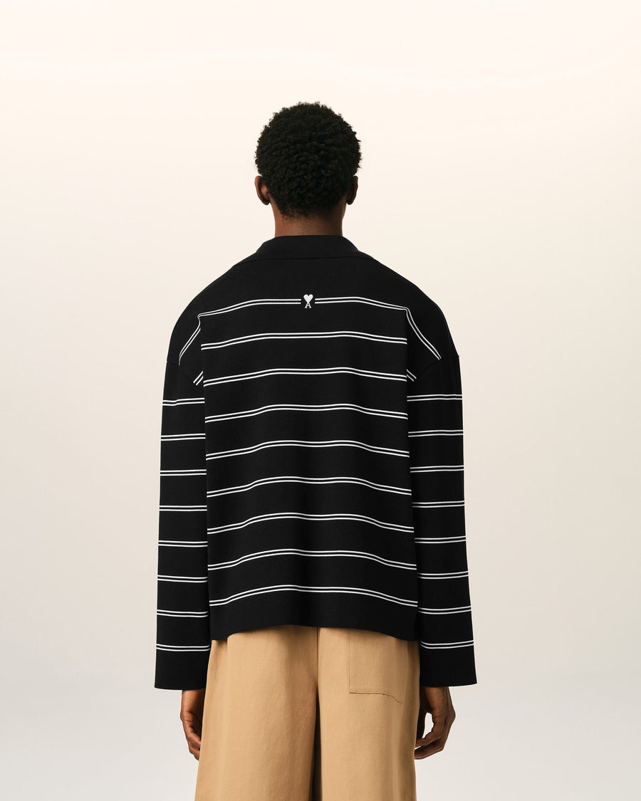 Black striped cotton polo with Ami patch