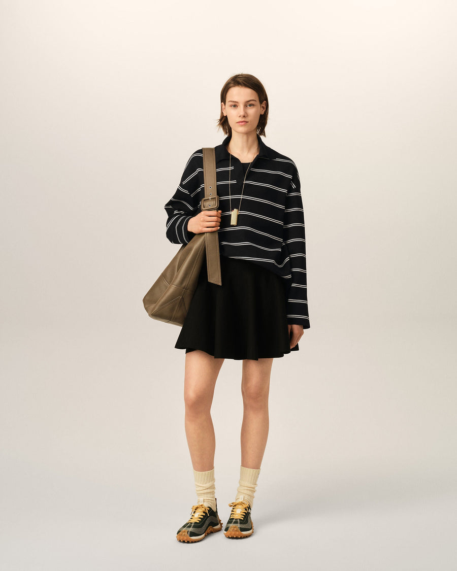 Black striped cotton polo with Ami patch