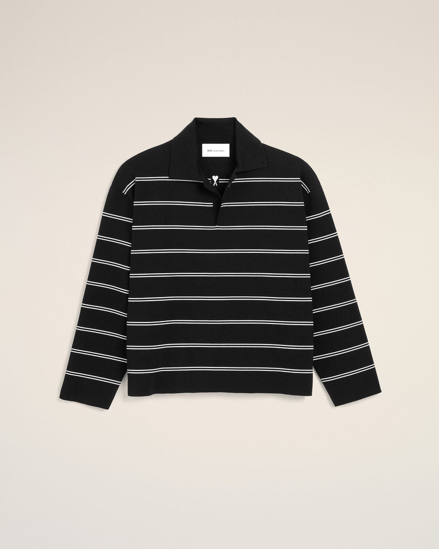 Black striped cotton polo with Ami patch