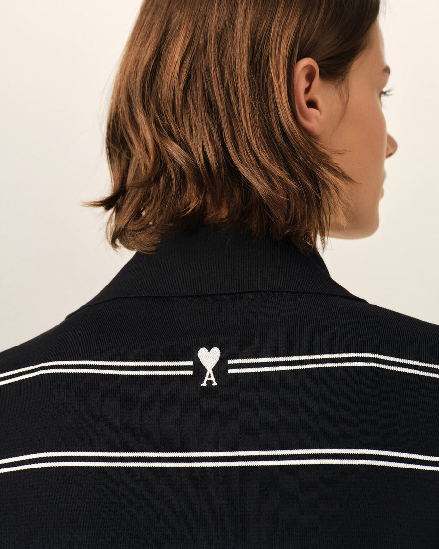 Black striped cotton polo with Ami patch