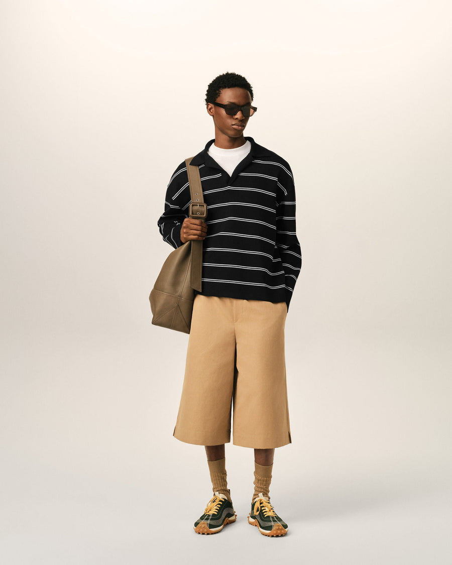 Black striped cotton polo with Ami patch