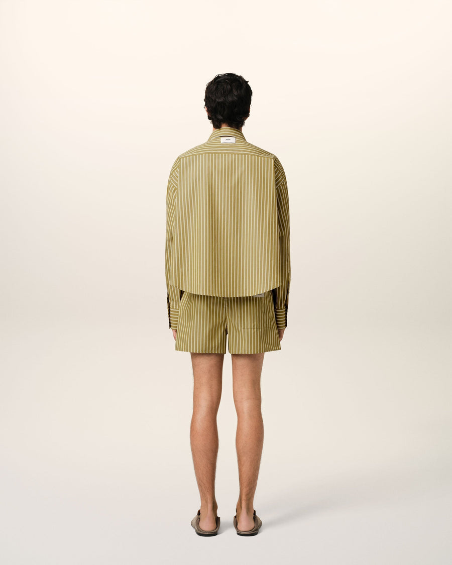 Khaki Cotton Cropped Oversized Shirt